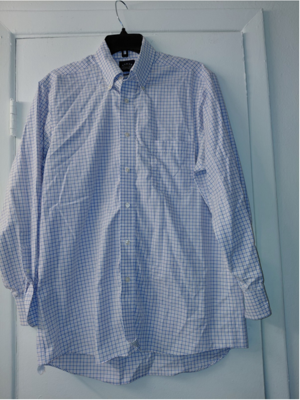 Men's Eagle Regular Fit Non-Iron Stretch Collar Blue White Orange Plaid Size 16